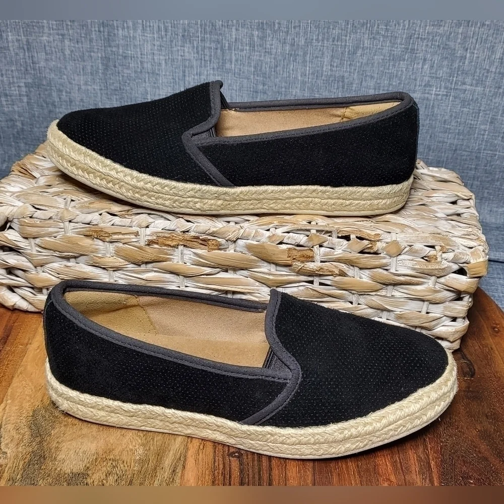 Espadrille Slip-On Breathable Suede Cushion Clark's Azella Black Women's 7.5